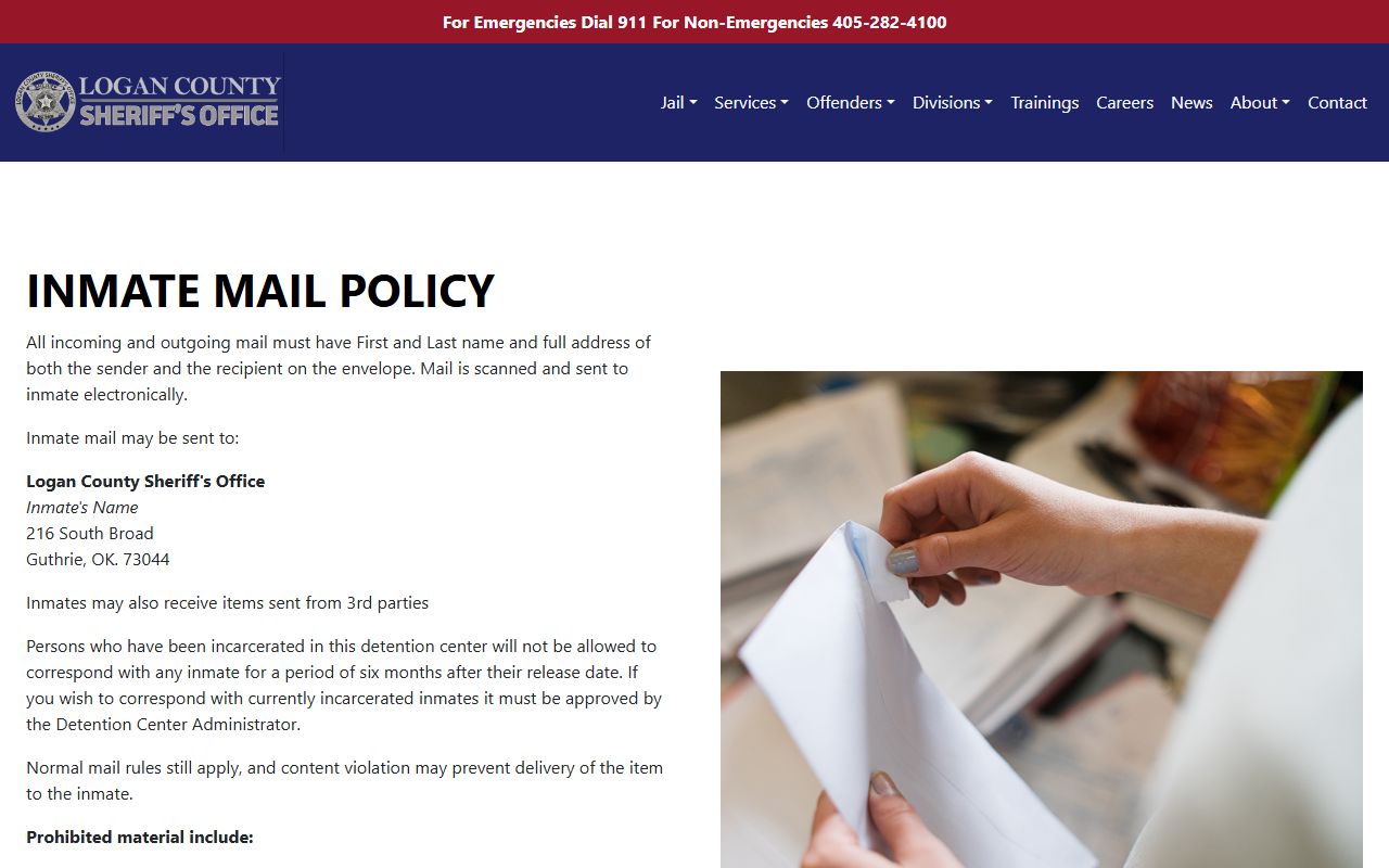 Logan County Detention Center mail policy scanned inmate mail