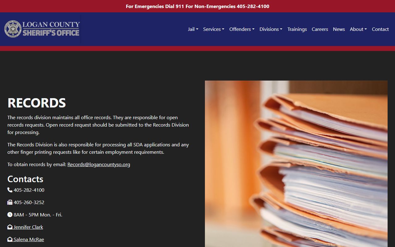 Logan County Detention Center records request and fee page