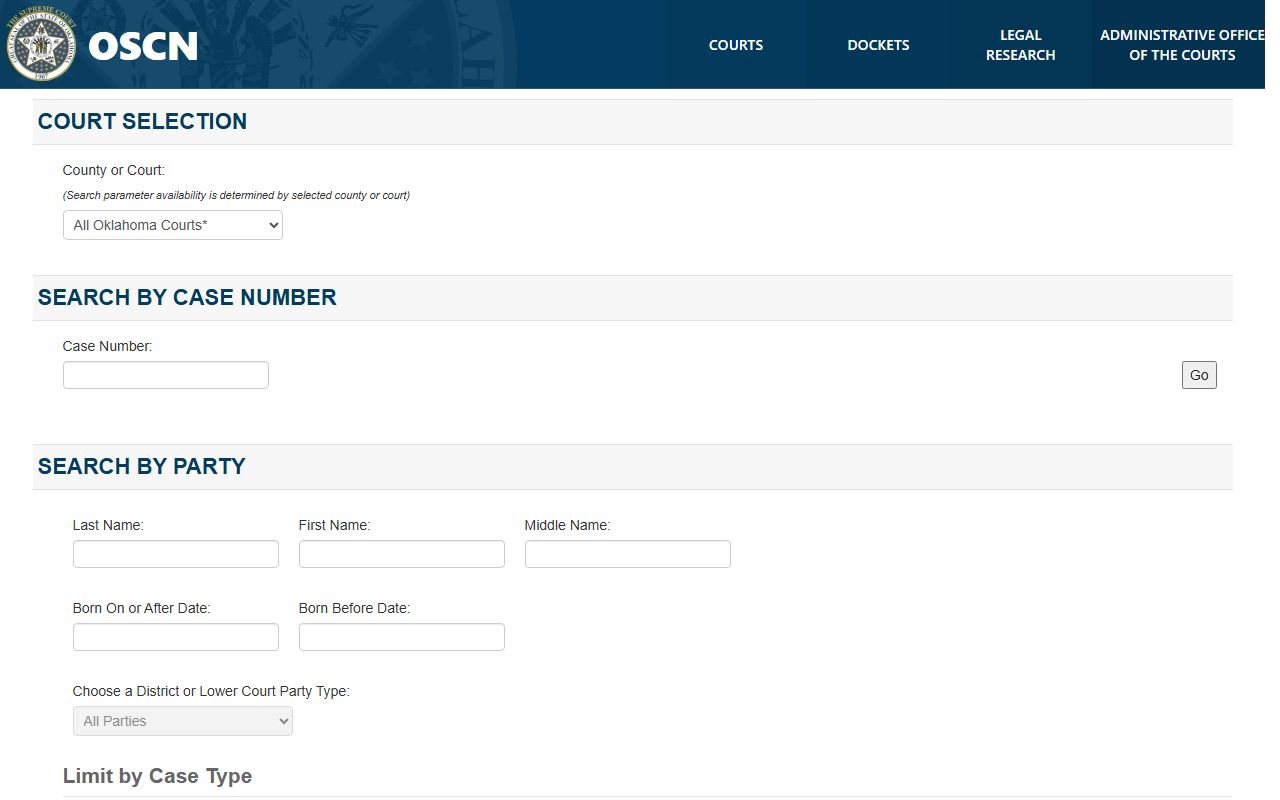Logan County court records after arrest OSCN docket search page